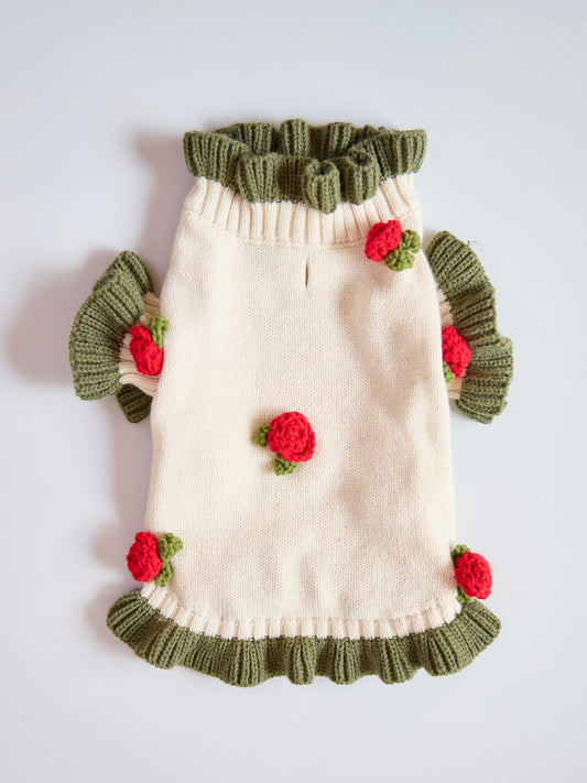 Handmade Crochet Rose Flower Pet Sweater