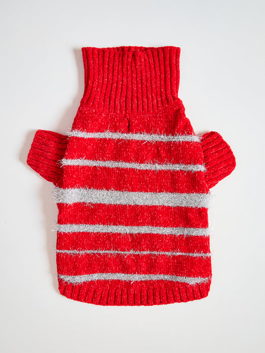 Christmas Silver Thread Feather Striped Knitted Pet Sweater
