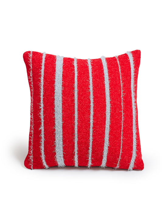 Christmas Silver Thread Feather Striped Knitted Throw Pillow