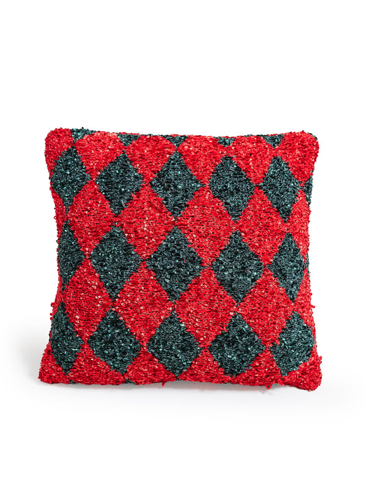 Christmas Checkerboard Knitted Throw Pillow