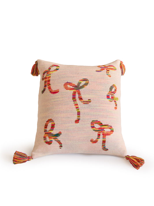 Gradient Colorful Bow Knitted Throw Pillow