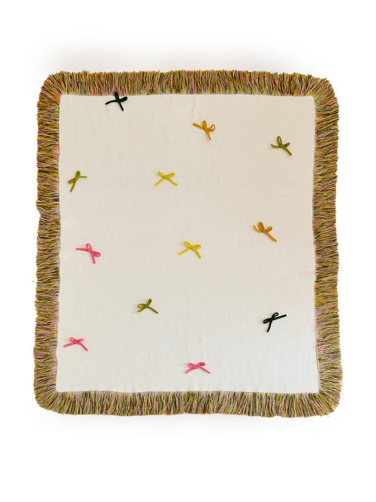 Colorful Bow Fringe Knitted Throw Blanket