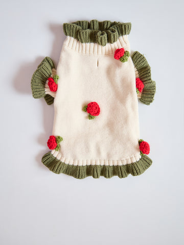Handmade Crochet Rose Flower Pet Sweater