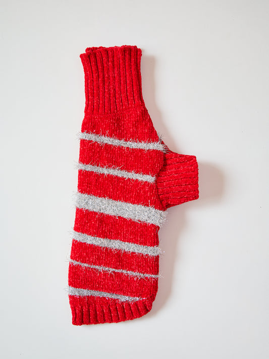 Christmas Silver Thread Feather Striped Knitted Pet Sweater
