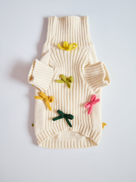 Colorful Bow Knitted Pet Sweater