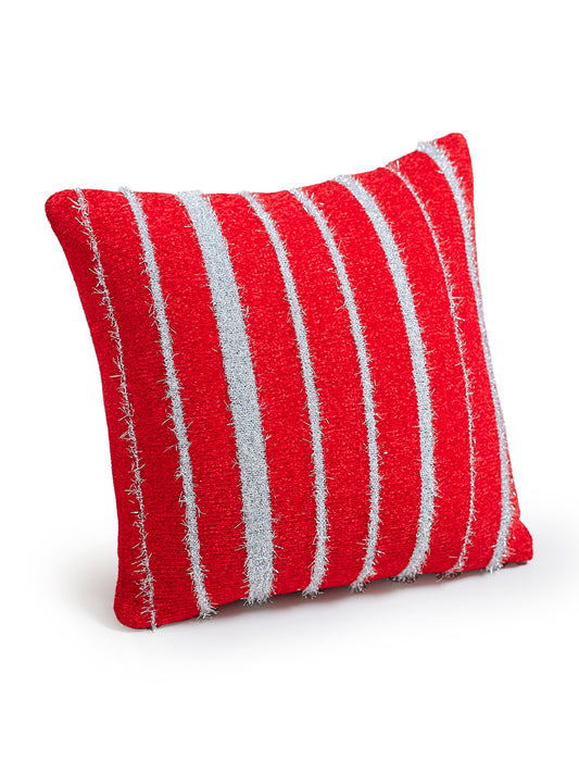 Christmas Silver Thread Feather Striped Knitted Throw Pillow