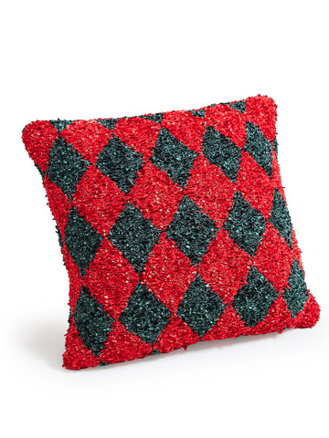 Christmas Checkerboard Knitted Throw Pillow
