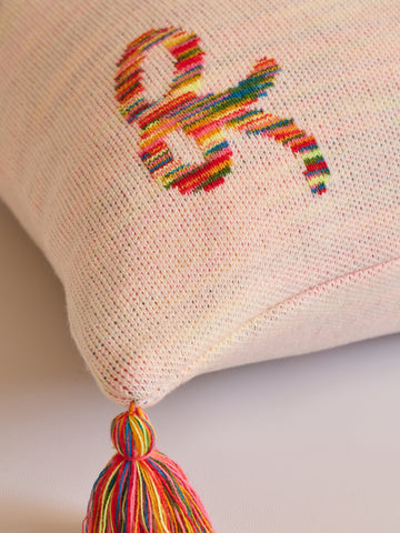 Gradient Colorful Bow Knitted Throw Pillow