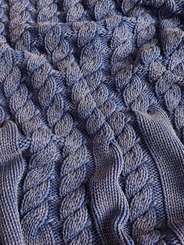 Washed Denim Cable Knit Throw Blanket